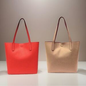Reversible Red Beige Classic Tote Handbag